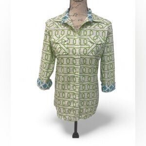 Tizzie Button-Back Geometric Print Shirt Size Large EUC